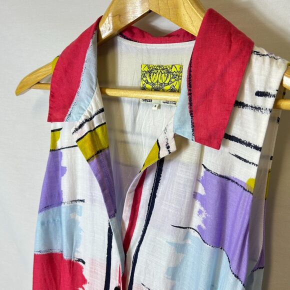 Anthropologie Floreat Multicolor Paint Stripe Fit & Flare Sleeveless Dress Sz 6 - Picture 5 of 15